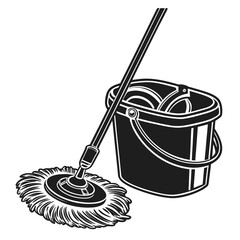 illustration of a brush and a bucket