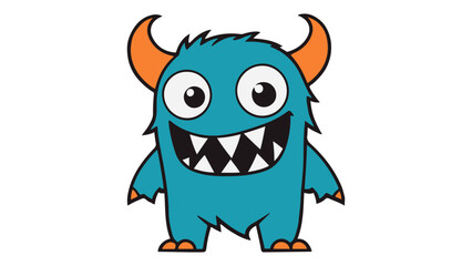 cute cartoon illustration of a monster with a smile and orange horns