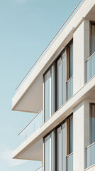 Modern architectural residential building urban setting photography clear sky perspective real estate promotion