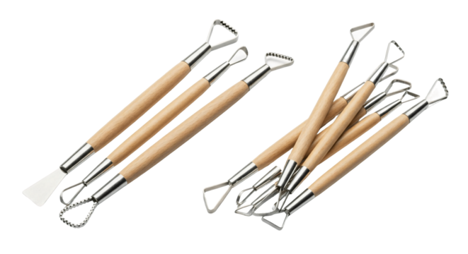 Set of Wooden-Handled Polymer Clay Tools.