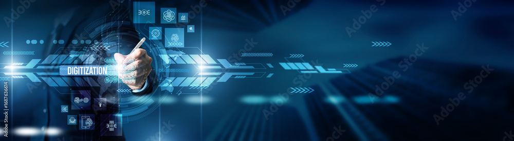 Aufkleber the manager checks digitization initiatives, workflow automation, paperless transformation systems, 
