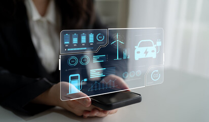 Charging dashboard for electric vehicles with battery status, energy usage, renewable integration,...