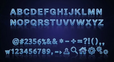 Neon Blue Alphabet Symbols. (2)