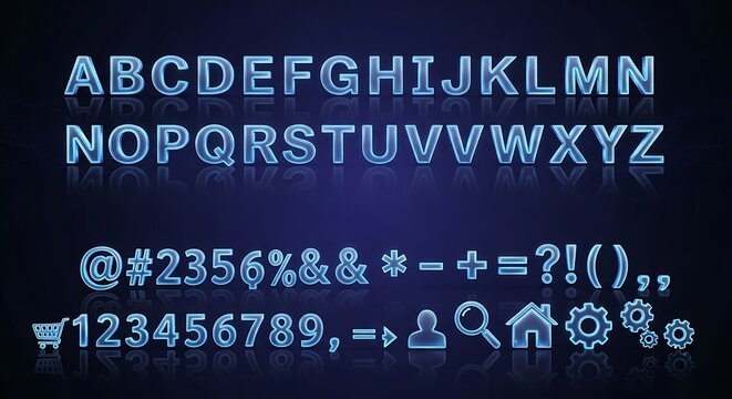 Neon Blue Alphabet  Symbols. (2)