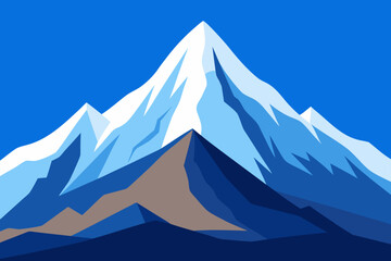 Stylized snowy mountain peaks against a bright blue sky
