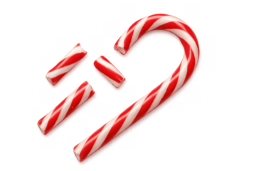 Broken candy cane forming heart shape on transparent background