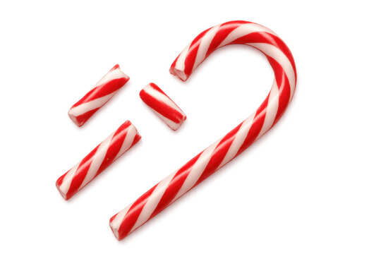 Broken candy cane forming heart shape on transparent background