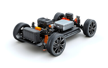 Electric Vehicle Chassis:  Detailed View of Battery and Motor Components