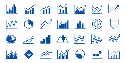 Blue Stock Market Graph Chart Vector Icons Set Easy to Edit 28 Icons illustration