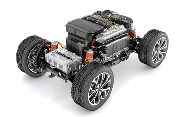 RC Car Chassis: Detailed View of a Monster Truck's Mechanical Components