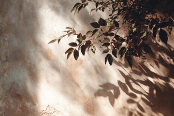 shadow overlay effects of realistic abstract natural tree leaves and window shadow on white wall background, Summer sunlight and shadow overlay effect, shadow for photo interior backdrop studio mockup