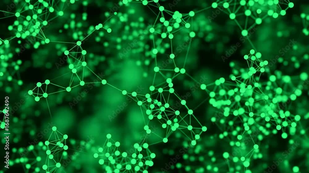 Poster abstract green network connection - a digital illustration depicting a network of interconnected nod