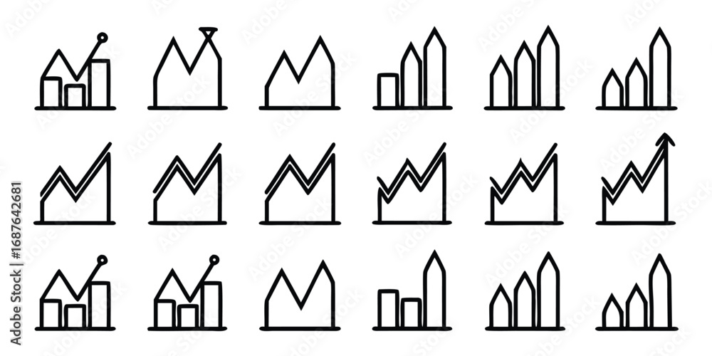 Aufkleber collection of black and white icons representing various data charts and graphs vector