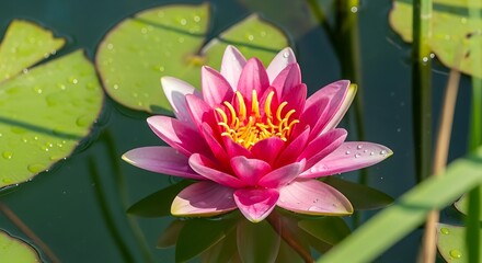 Pink Water Lily Pond Bloom.