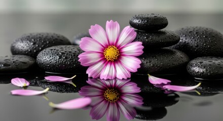 Serene Spa Stones and Delicate Flower Petals Reflecting Calmness
