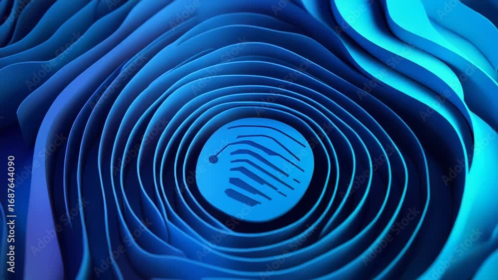 Poster fingerprint accessing artificial intelligence in blue concentric shapes