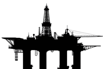 oil rig silhouette in white transparent png background cutout