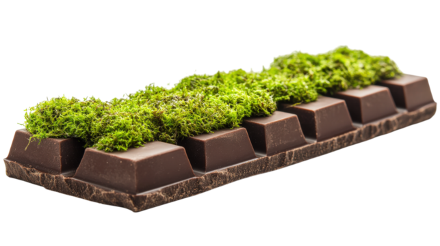 Luxurious Chocolate Bar Adorned with Vibrant Greenery A Decadent Treat for the Senses and a Visual Delight