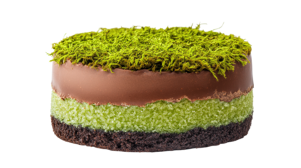 Multi-Layered Chocolate Cake with Green Topping A Decadent Dessert on a Transparent Background