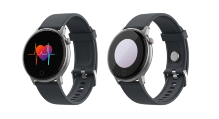 Stylish Smartwatch with Dark Gray Silicone Strap and Heart Rate Monitor.