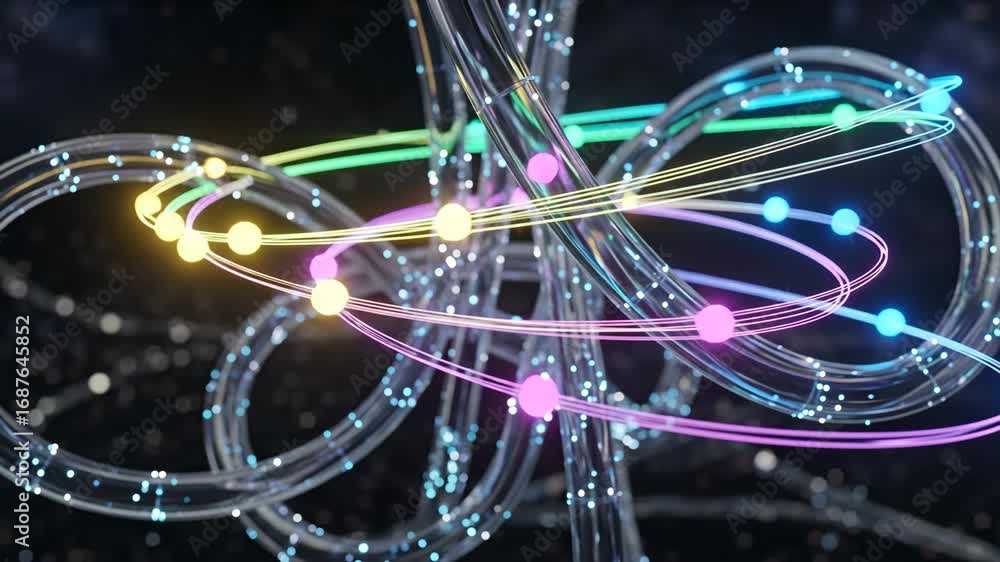 Poster abstract network connection - a 3d video of glowing colorful lines and nodes forming a complex netwo