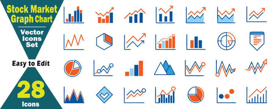 Stock Market Graph Chart Vector Icons Set Easy to Edit 28 Icons illustration