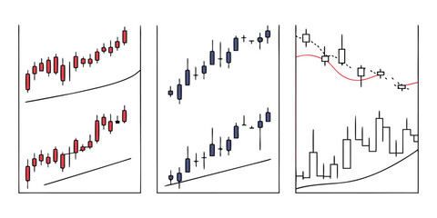 Obraz premium Three financial candlestick charts with upward and downward trends finance stock market