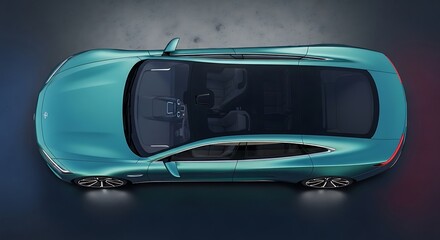 Teal Electric Car Top View.