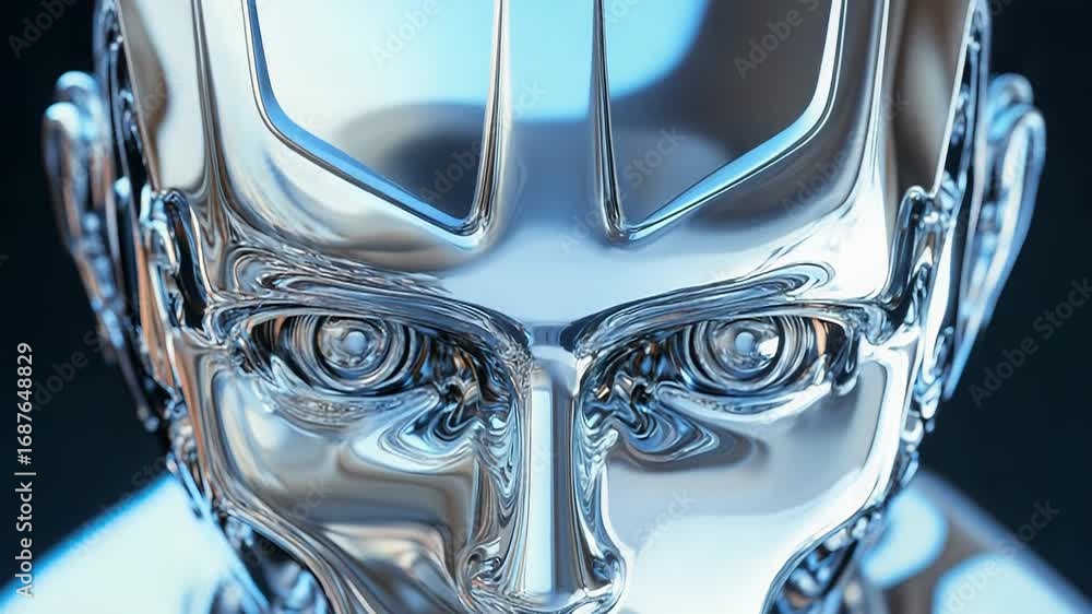 Poster metallic android face staring with intense gaze