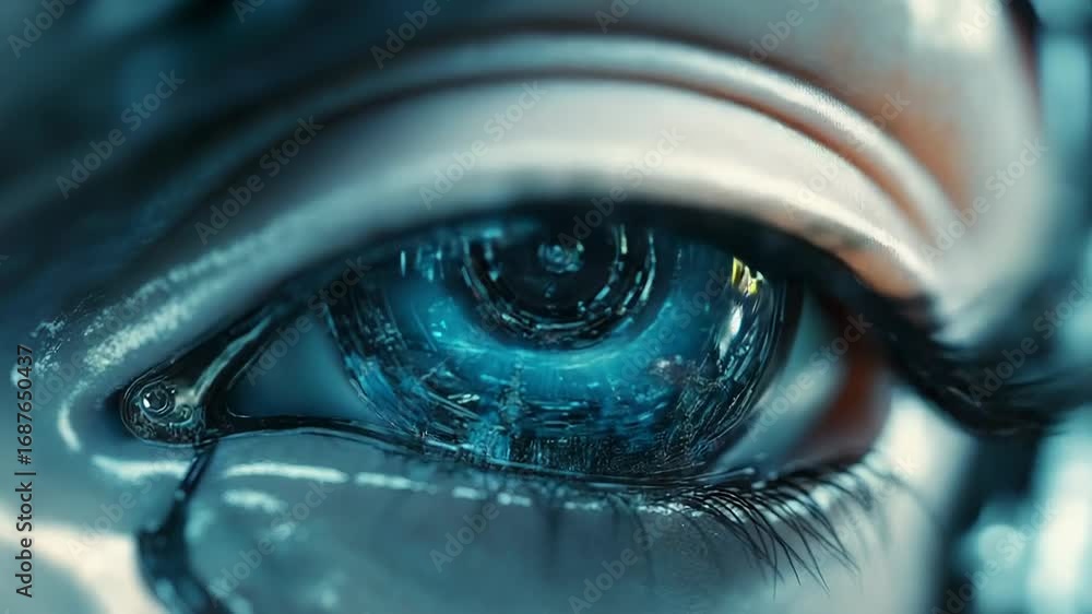 Aufkleber futuristic cyborg eye showing augmented reality displaying data