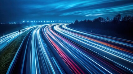 Highway at night with light streaks