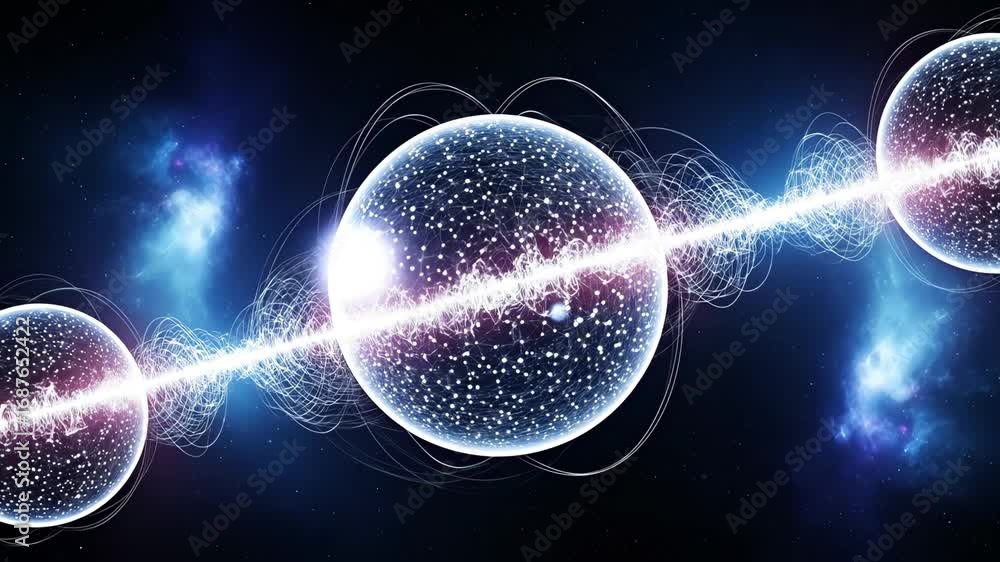 Poster quantum entanglement: energy flow between particles - a mesmerizing visualization of quantum entangl
