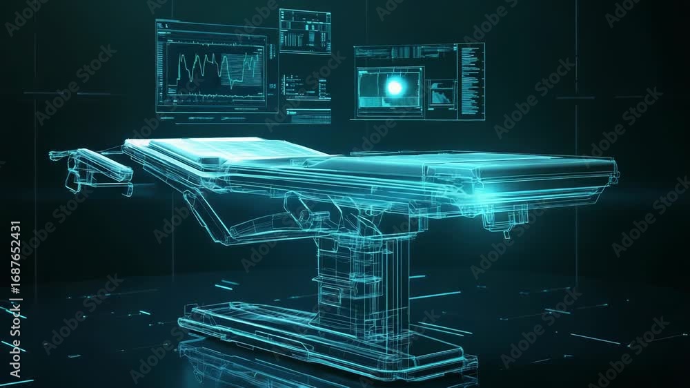 Aufkleber futuristic operating table displaying patient data on virtual screens in operating room