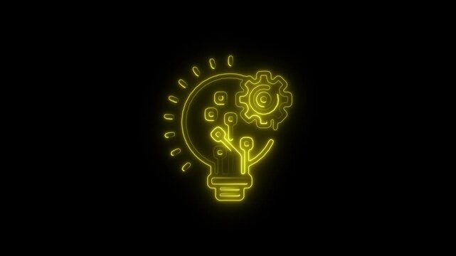 Glowing Innovation Icon and Symbol in HD Video Neon Animation on Black Background