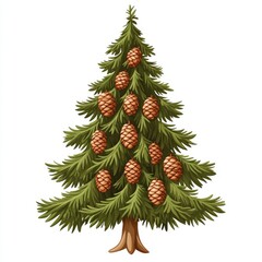 Christmas tree with decorations and gifts on white background