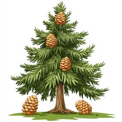 Green Christmas tree branch with pine cones is a winter holiday decoration