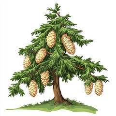 Fresh Christmas tree branches decorated with pine cones are a festive winter holiday nature scene