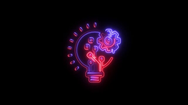 Glowing Innovation Icon and Symbol in HD Video Neon Animation on Black Background