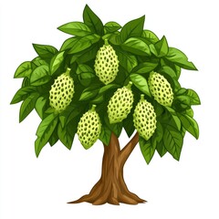 Vector illustration of a ripe pineapple surrounded by tropical leaves and fresh berries