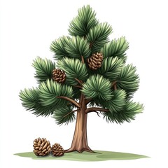 Christmas tree with pine cones isolated on white background