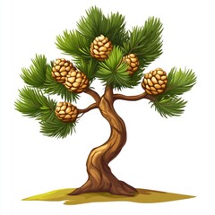 Vector illustration of a green Christmas pine tree with decoration and snow for the winter holiday season