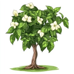 Green tree with fresh leaves isolated on white background