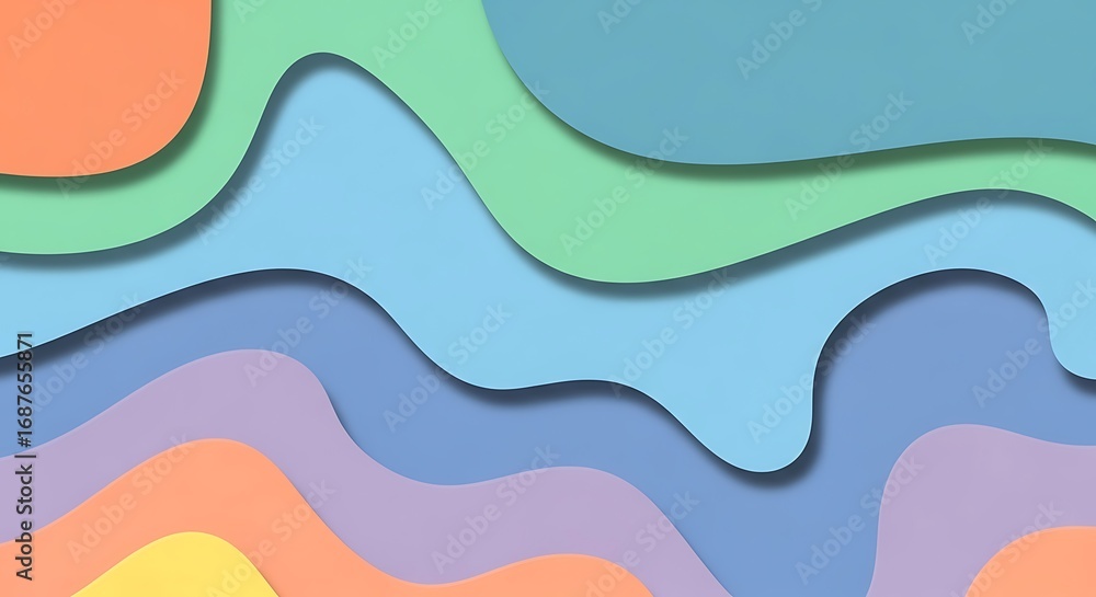 Poster a vibrant and playful paper cut background featuring a harmonious blend of pastel colors, creating a