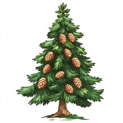 An image featuring a decorated Christmas tree that is isolated on a white background