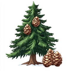 Green fir tree branch with natural pine cones, a perfect winter holiday decoration