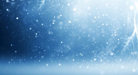 A serene winter scene unfolds with delicate snowflakes gently falling against a soft, gradient blue backdrop, creating a dreamy and ethereal atmosphere, perfect for holiday themes
