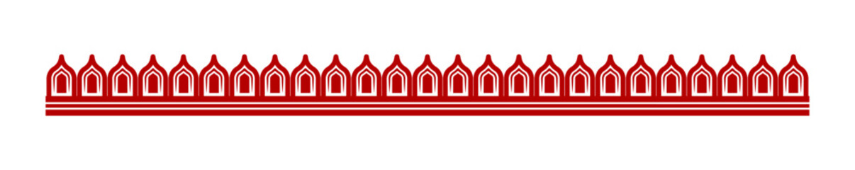 Durga Puja decorative border; a traditional red Bengali design element inspired by Chalchitra and Alpona art for creating seamless patterns and dividers
