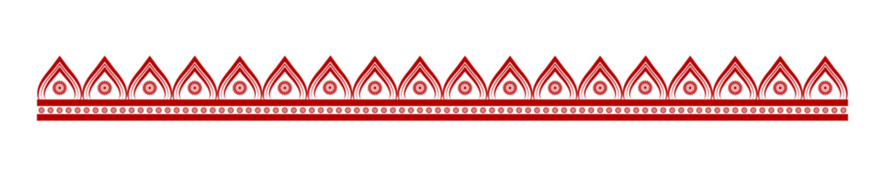 Durga Puja decorative border; a traditional red Bengali design element inspired by Chalchitra and Alpona art for creating seamless patterns and dividers
