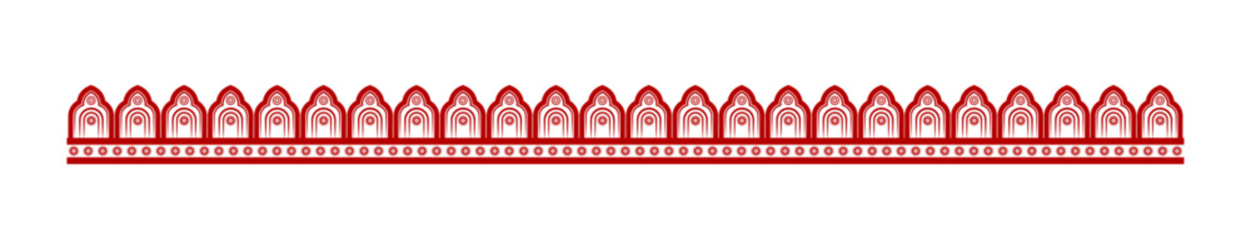 Durga Puja decorative border; a traditional red Bengali design element inspired by Chalchitra and Alpona art for creating seamless patterns and dividers