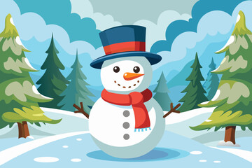 snowman with christmas tree